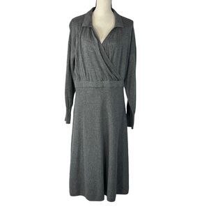 Alfani Petite Large PL Sweater Midi Dress Balloon Sleeve Stretch V-Neck Grey